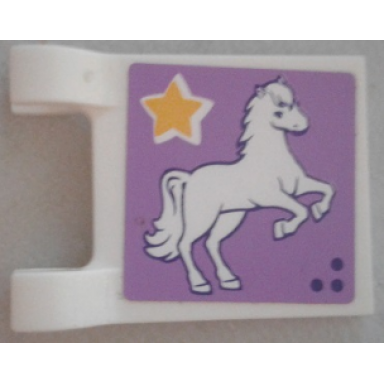 white flag 2 x 2 square with horse and star on lavender background pattern sticker - set 41057