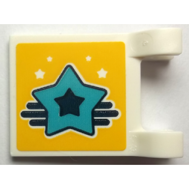 white flag 2 x 2 square with medium azure star with black center on yellow background pattern sticker - set 41330