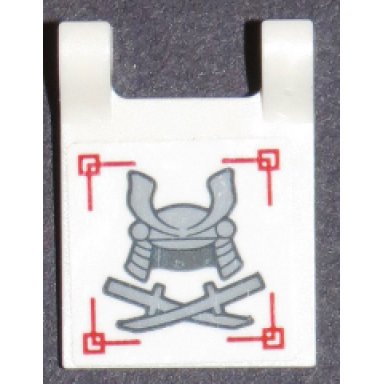 white flag 2 x 2 square with samurai helmet and crossed swords pattern sticker - set 70596
