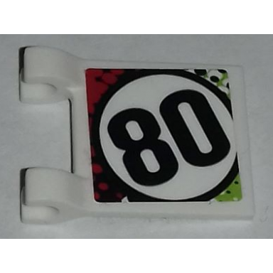 white flag 2 x 2 square with number 80 in red black and lime pattern on both sides stickers - set 42065