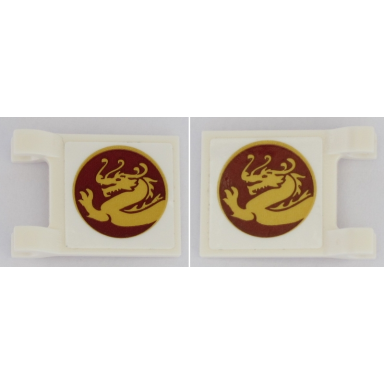 white flag 2 x 2 square with gold dragon in dark red circle horizontal pattern on both sides stickers - set 70618