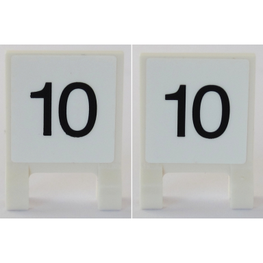white flag 2 x 2 square with vertical black number 10 on white background pattern on both sides stickers - set 75955