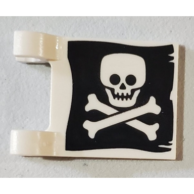 white flag 2 x 2 square with flat skull and crossbones on black background pattern on both sides jolly roger