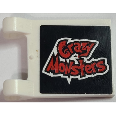 white flag 2 x 2 square with red crazy monsters on black background pattern on both sides stickers - set 8182