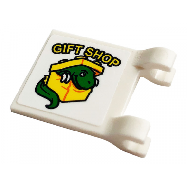 white flag 2 x 2 square with gift shop lego box and dinosaur pattern sticker - set 75934