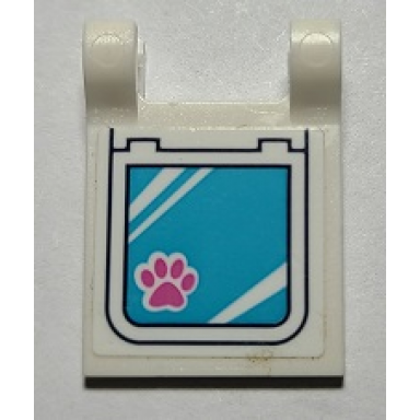 white flag 2 x 2 square with pet door flap with dark pink paw print pattern sticker - set 41340
