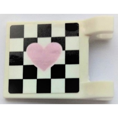 white flag 2 x 2 square with metallic pink heart on black checkered background pattern model left side sticker - sets 41350 41352