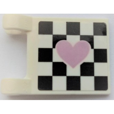 white flag 2 x 2 square with metallic pink heart on black checkered background pattern model right side sticker - sets 41350 41351 41352