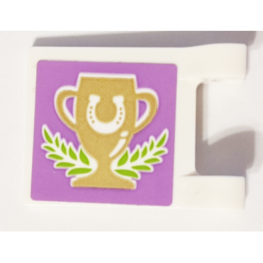 white flag 2 x 2 square with horseshoe on gold trophy with laurels pattern sticker - set 41126