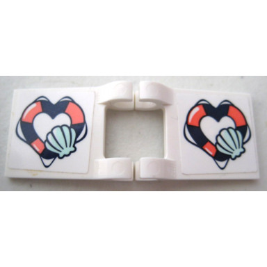white flag 2 x 2 square with coral and dark blue heart-shaped life preserver and light aqua shell pattern on both sides stickers - sets 41376 41381