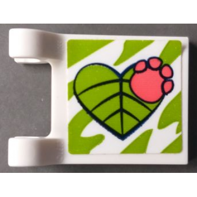white flag 2 x 2 square with coral paw print on lime heart shaped leaf pattern sticker - set 41422