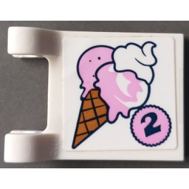 white flag 2 x 2 square with ice cream cone and dark blue number 2 in bright pink circle pattern sticker - set 41389