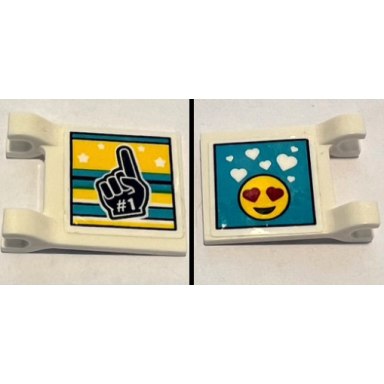 white flag 2 x 2 square with black foam hand with white 1 yellow emoji with heart eyes on medium azure background pattern stickers - set 41372
