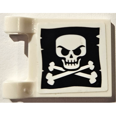 white flag 2 x 2 square with evil skull and crossbones on black background pattern jolly roger sticker - set 40346