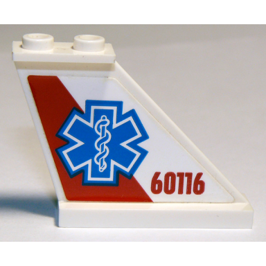 white tail 4 x 1 x 3 with emt star of life and 60116 on red and white background pattern on right side sticker - set 60116