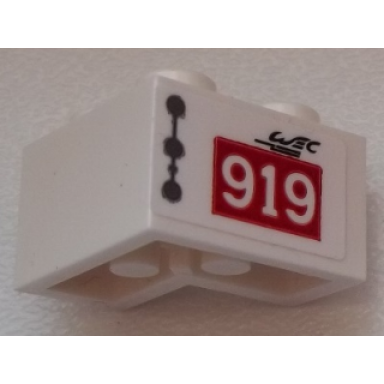 brick 2 x 2 corner with dark bluish gray line and dots black wec 919 on red rectangle pattern model left side sticker - set 75876