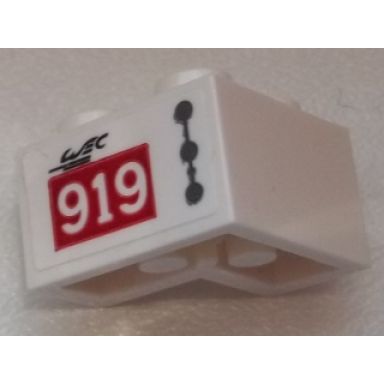 brick 2 x 2 corner with dark bluish gray line and dots black wec 919 on red rectangle pattern model right side sticker - set 75876
