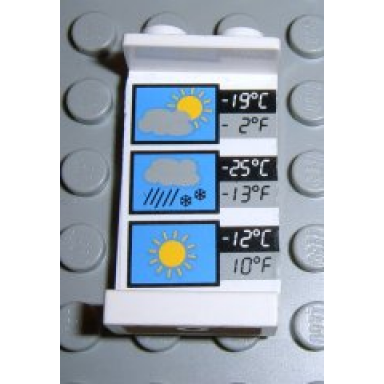 white panel 1 x 2 x 3 - hollow studs with weather forecast pattern on inside sticker - set 6575