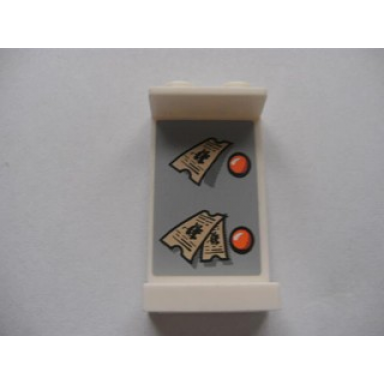 white panel 1 x 2 x 3 - hollow studs with bus tickets and buttons pattern sticker - set 3830