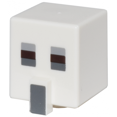 white minifigure head modified cube tall with raised rectangle with pixelated light bluish gray dark brown and dark bluish gray eyes and dark bluish gray nose pattern minecraft legends skeleton