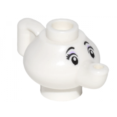white minifigure utensil teapot with black eyes eyebrows and eyelashes lavender eye shadow pattern mrs potts