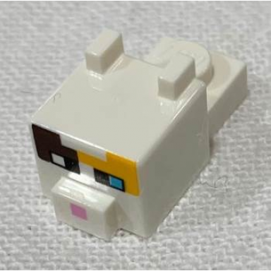 white creature head pixelated with ears nose and face with dark brown and bright light orange spots pattern minecraft calico cat