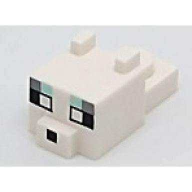 white creature head pixelated with ears nose and face with white eyes dark bluish gray and light aqua eyebrows and black nose pattern minecraft arctic fox