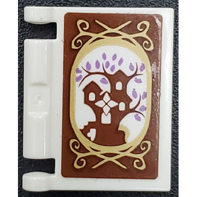 white minifigure utensil book cover with reddish brown treehouse medium lavender leaves and gold frame pattern sticker - set 41196