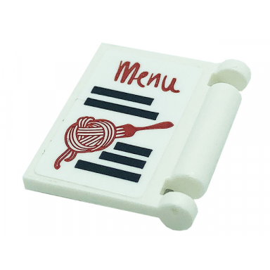 white minifigure utensil book cover with black stripes and red menu noodles and fork pattern sticker - set 41379