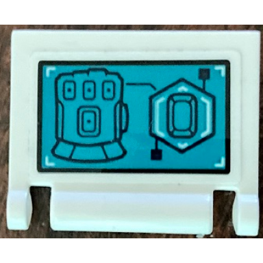 white minifigure utensil book cover with infinity gauntlet and infinity stone on dark turquoise screen with black outline pattern sticker - set 76131