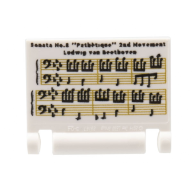 white minifigure utensil book cover with sheet music musical notes sonata no.8 pathètique 2nd movement ludwig van beethoven pattern