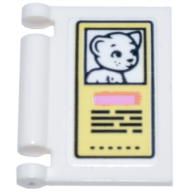 white minifigure utensil book cover with bright light yellow sign white kitten cat bright pink rectangle and black text pattern sticker - set 42615