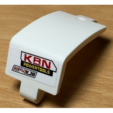 white technic panel curved 3 x 5 x 3 with krn powertools red and yellow pattern model right side sticker - set 42077