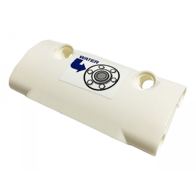 white technic panel curved 7 x 3 with 2 pin holes through panel surface with tank filler cap blue water and arrow pattern sticker - set 42112