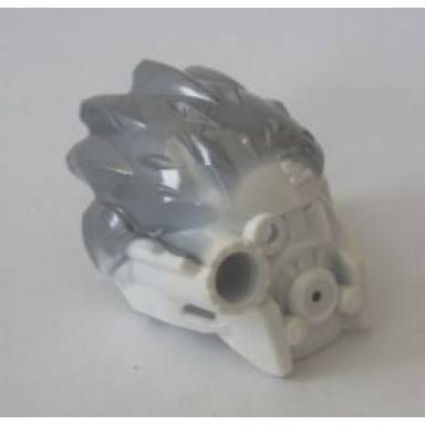 white bionicle mask of ice unity with marbled flat silver pattern