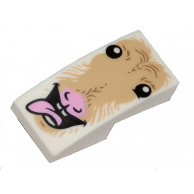 white slope curved 2 x 1 x 2 3 inverted with tan fur eyes open mouth bright pink tongue and nose pattern goat face