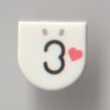 white tile round 1 x 1 half circle extended with light bluish gray nostrils black kissy mouth and coral heart pattern