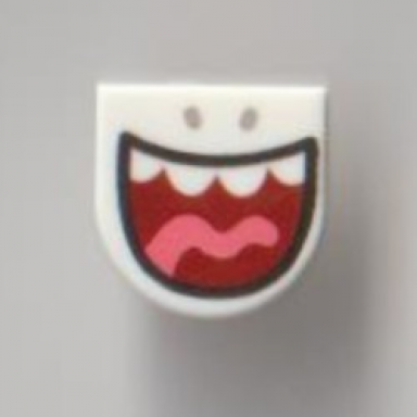 white tile round 1 x 1 half circle extended with big open mouth teeth and tongue pattern