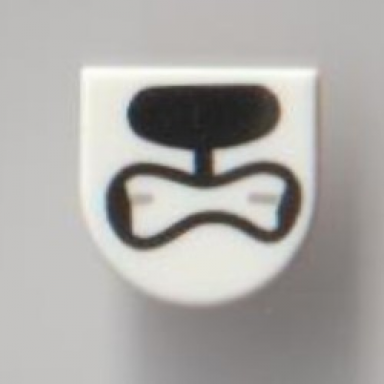 white tile round 1 x 1 half circle extended with bared teeth and black nose pattern