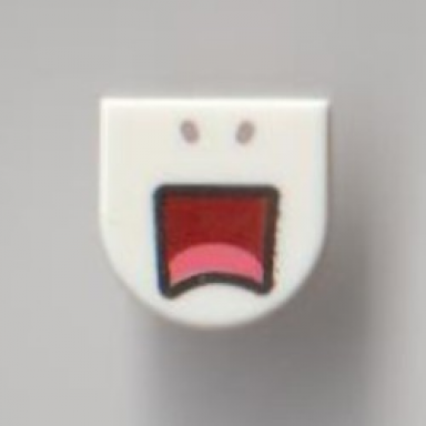 white tile round 1 x 1 half circle extended with light bluish gray nostrils dark red scared open mouth and coral tongue pattern