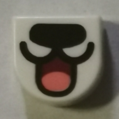 white tile round 1 x 1 half circle extended with black nose and open mouth with tongue pattern