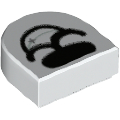 white tile round 1 x 1 half circle extended with black nose and open mouth smile with silver sparkle pattern