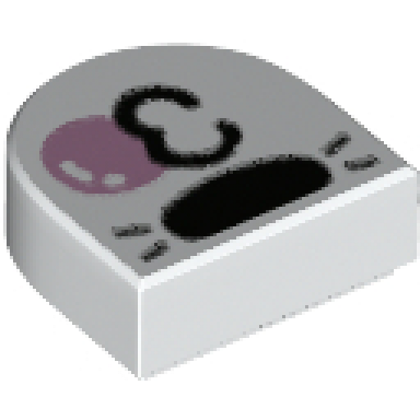 white tile round 1 x 1 half circle extended with black nose whiskers and kissy mouth blowing bright pink bubble pattern