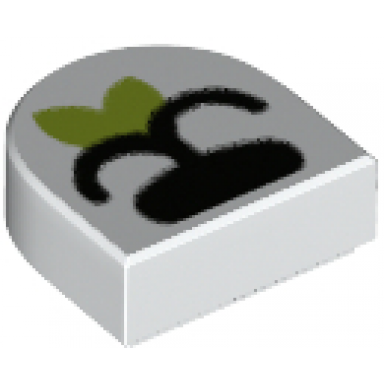 white tile round 1 x 1 half circle extended with black nose and closed mouth with lime leaf pattern