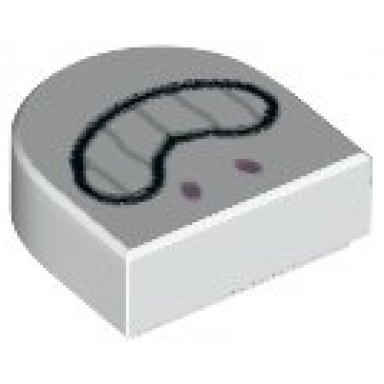 white tile round 1 x 1 half circle extended with metallic pink nostrils and black open mouth smile with teeth pattern