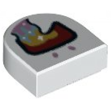 white tile round 1 x 1 half circle extended with metallic pink nostrils and dark red open mouth with gold metallic light blue and metallic pink vomit pattern