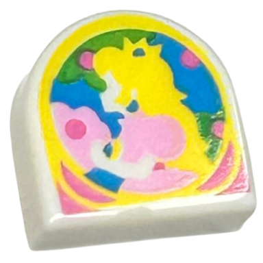 white tile round 1 x 1 half circle extended with super mario princess peach pattern