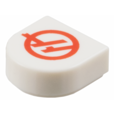 white tile round 1 x 1 half circle extended with red haas formula 1 logo stylized capital letter h in circle pattern