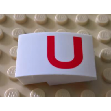 white slope curved 3 x 2 with red u pattern
