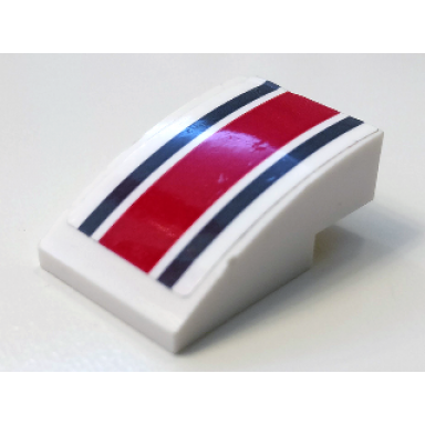 white slope curved 3 x 2 with dark bluish gray and red stripes pattern sticker - set 60145